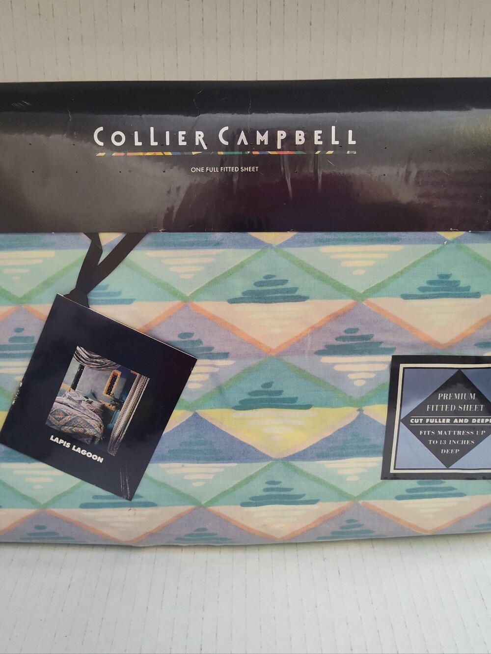 Vtg New 1991 Collier Campbell Lapis Lagoon Full Fitted Sheet Southwestern